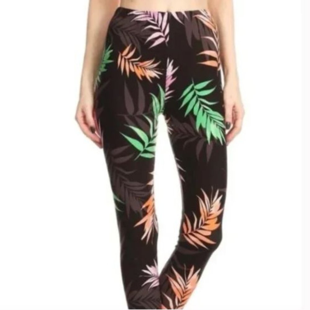 Colorful Tropical Leaf Printed Leggings
